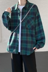 衬衫男春季新款港风宽松大码磨毛格子长袖衬衣CS6638-特P29，男装衬衫，星座214-3