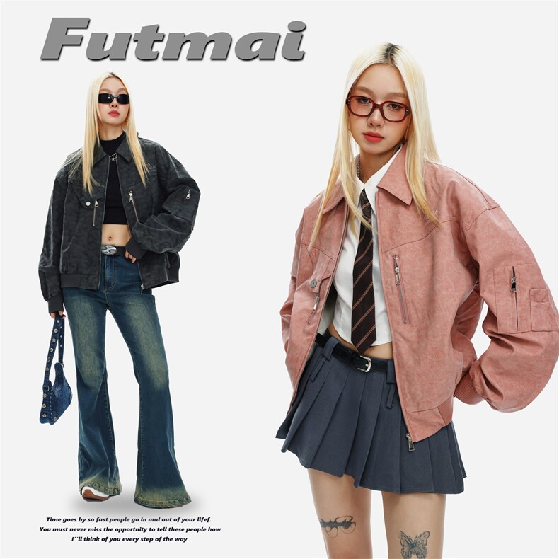 2025秋模特图美式机车风街头宽松休闲皮衣--1290控价238，男装夹克，电商S012（CATTEE）