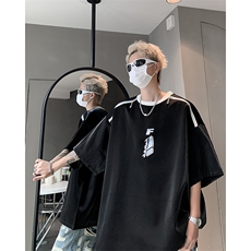 男装短袖T恤2025夏季拉链字母印花五分袖体恤XZ514-2-202465-P58，男装T恤，星座514-2(原B239)