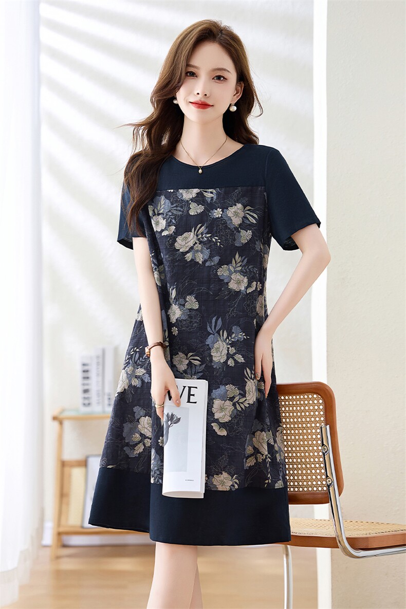 棉麻连衣裙女中长款2025夏季新款韩版薄款宽松小清新显瘦碎花裙子,女装连衣裙,姿衣坊