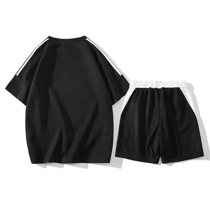 夏上新青少年撞色圆领半袖印花短裤T恤套装男女 7801-P75控价108图片