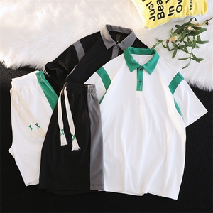 夏季现货主推大码港风情侣POLO衫五分裤休闲运动套装男S14P60图片