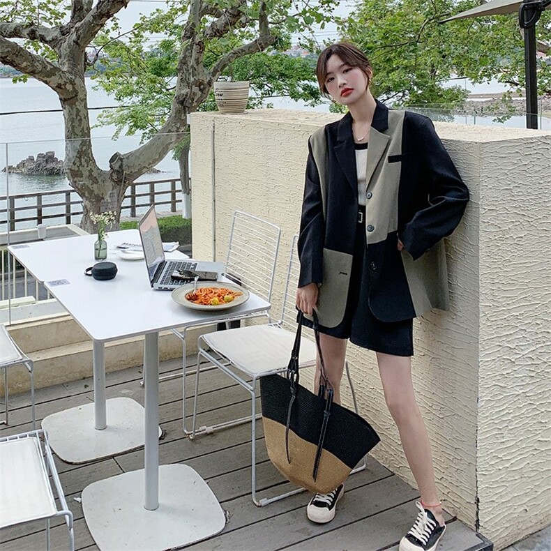 【新款现货】2022秋拼接撞色西服251-601-P125-K188,女装风衣,浙宝189
