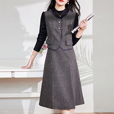 现货-新品】春装连衣裙2024年高端显瘦洋气美拉德中长款女士裙子，女装连衣裙，仁梯