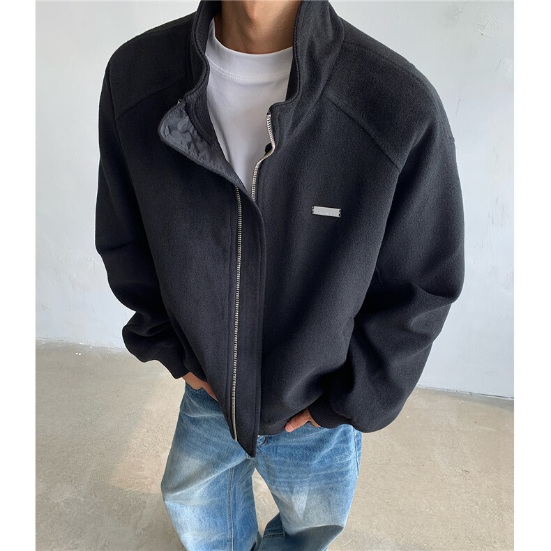 冬装新品 弯刀袖毛呢加棉夹克棉衣休闲纯色加厚外套男 H1021 P118图片
