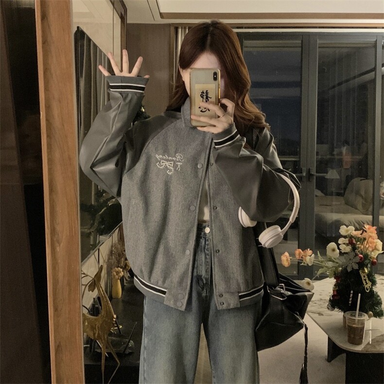 C937-P120 美式学院风刺绣钉珠棒球服外套2025春秋款新款复古夹克图片