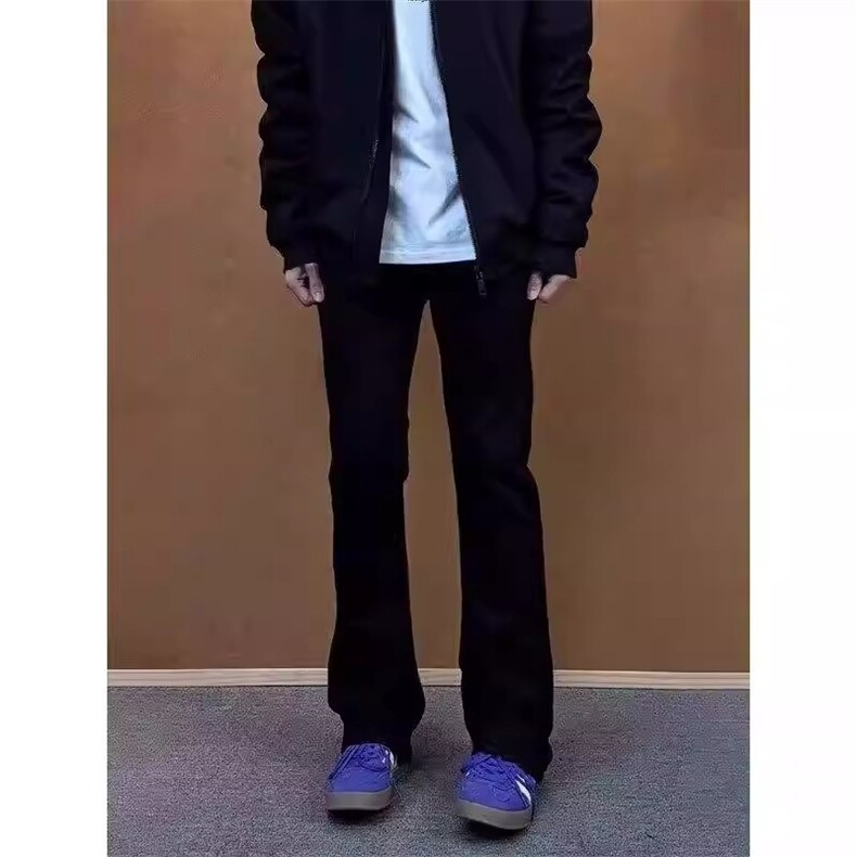 现货黑色柳叶弯刀微喇牛仔裤男2026早春潮牌美式微喇裤子,男装牛仔裤,星座302B