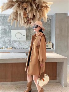 毛呢外套 披肩可脱卸 重工拼皮,女装毛呢外套,中广青青