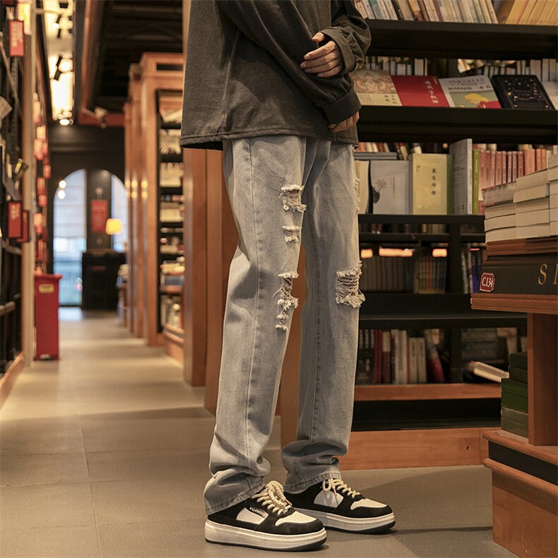 牛仔裤男春夏款高街美式复古显瘦宽松直筒阔腿裤子ins潮743-P45,男装牛仔裤,电商A178
