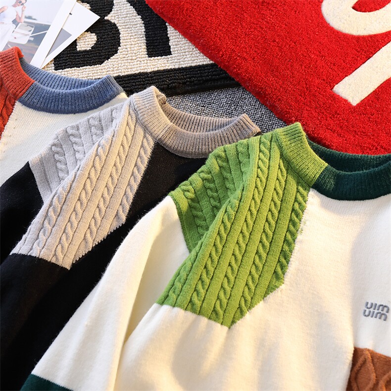 冬季加厚男士针织衫男拼接个性毛衣打底衫A266-ZZS5510-P46加绒56，男装针织衫/毛衣，电商A266