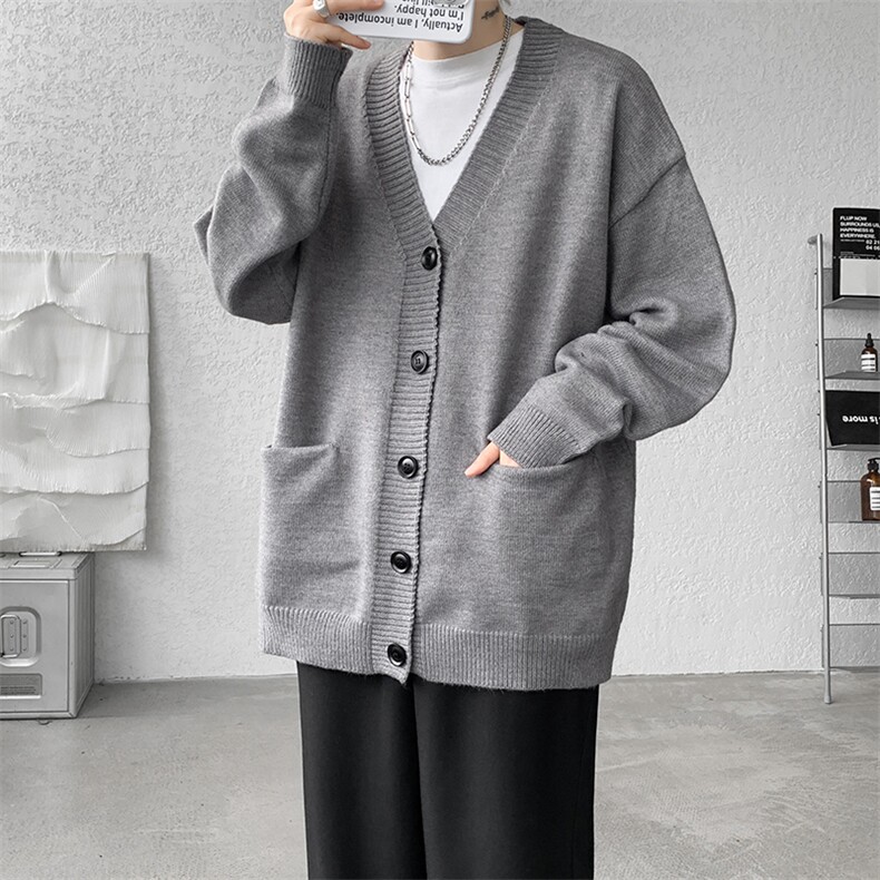 8XL-M大码V领开衫毛衣外套男日系复古宽松慵懒风针织衫KS002p55,男装针织衫/毛衣,电商B312