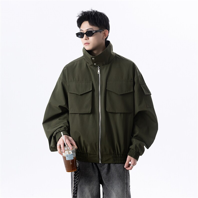 春季港风日系复古纯色贴袋拼接款翻领夹克男XZ213-JK18-P88控118,男装夹克,星座213