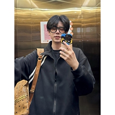 抖音得物高品质二开25秋冬美式重磅结构织带撞色立领卫衣外套W70，男装卫衣，电商A486