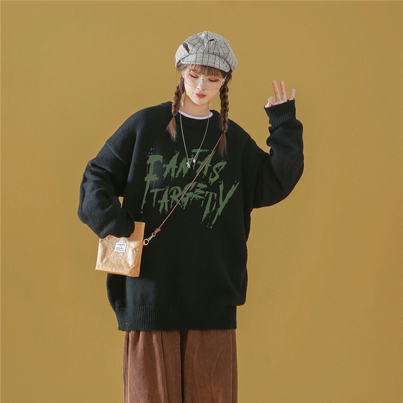 中性秋/冬ins潮流时尚印花休闲百搭圆领套头情侣毛衣M1044P50控68,男装针织衫/毛衣,A247A