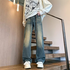 牛仔裤男秋季水洗做旧修身直筒宽松微喇裤子vibe休闲长裤NG3112，男装牛仔裤，星座1116A（原606A-3）