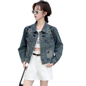现货牛仔外套女秋季新款刺绣百搭减龄棒球服夹克短款上衣潮图片
