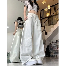 美式复古弯刀牛仔裤男女秋高街设计感宽松阔腿裤S2501P38，男装牛仔裤，星座1112-1