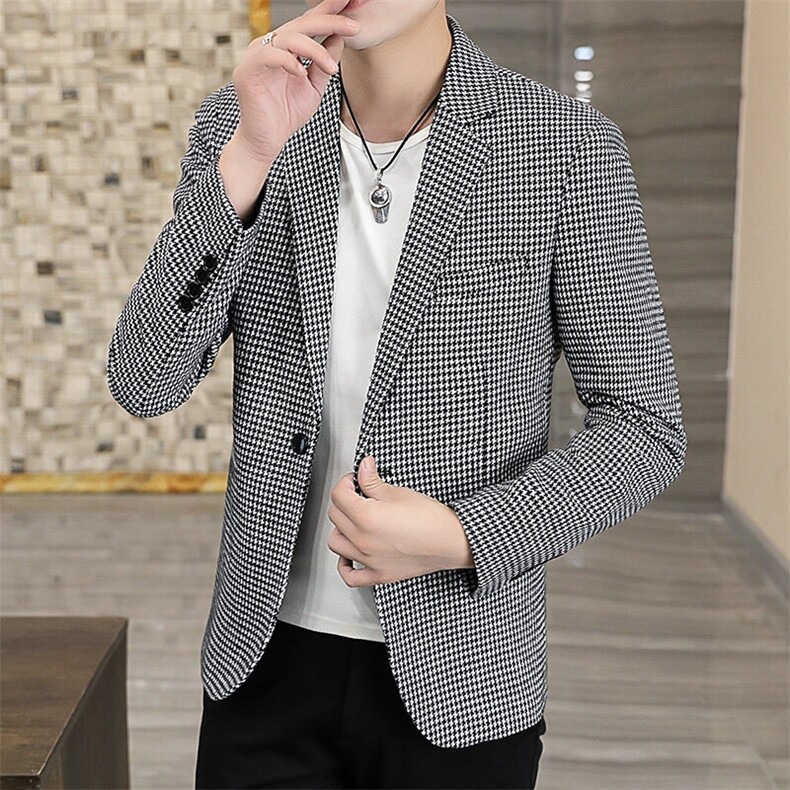 XZ8596P85新款男士西服小西装韩版时尚格子休闲西服外套西装男图片