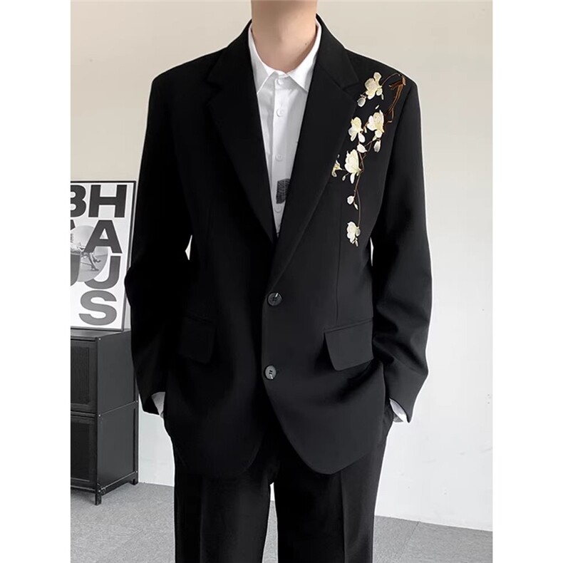 春季高定制立体刺绣轻奢西服外套男高级感痞帅歌手演出西装时尚潮图片