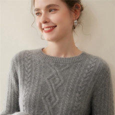 2025百搭时尚简约五针三股圆领重工绞花羊绒衫，女装羊绒衫，暖凌绒