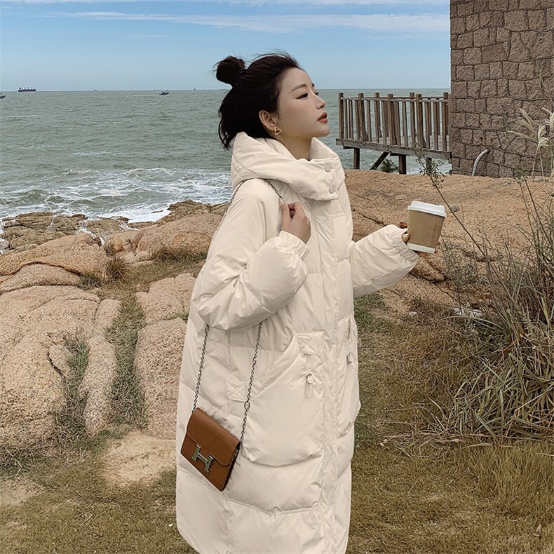 冬装奶黄色加厚中长款面包棉服,女装棉衣/棉服,菡迪欧娜