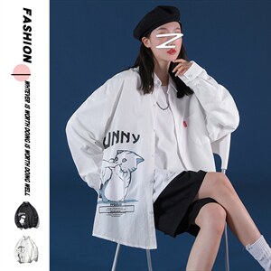 2021秋季新中性风蒙马特港风猫咪印花休闲大码男衬衫C519-P45