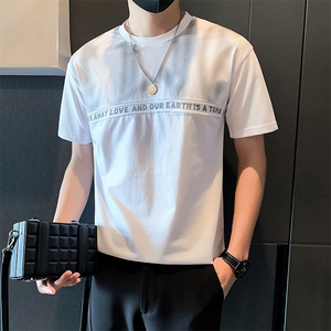 夏季2025新款短袖T恤男潮牌印花纯棉打底体恤 A313-1-601-P45图片