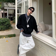 秋冬假两件衬衫领卫衣男韩系时尚上衣潮男宽松百搭套头衣服，男装衬衫，星座506A
