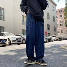 美式休闲复古工装直筒牛仔裤男潮牌宽松水洗阔腿休闲裤N8132-P45，男装牛仔裤，星座1008-2