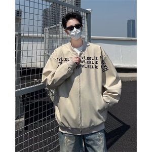 2025美式高街立领男女潮牌字母印花百搭拉链夹克外套图片