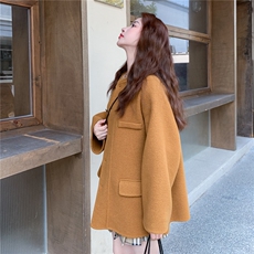 日系宽松圆领双面羊绒大衣女2025冬新款超火流行宽松百搭毛呢外套，女装毛呢外套，2C327