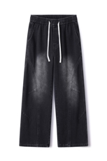 26年春季新款弯刀拼接打折牛仔裤港风松紧腰垂感百搭阔腿137-P45，男装牛仔裤，星座1006