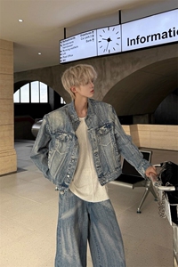 水洗牛仔套装垫肩夹克外套牛仔裤 KZ66裤子特P63 JK67外套特P83图片