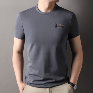 2026夏季新款男士T恤衫圆领刺绣短袖商务男装透气图片