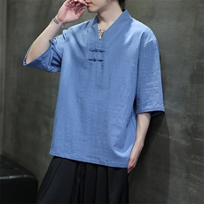 时尚棉麻透气短袖体恤男士2025夏季新款风五分袖上衣T82-P50，男装T恤，电商A008