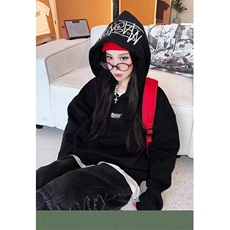 美式手写刺绣连帽卫衣女加绒春秋季高街潮牌情侣宽松上衣帽衫，男装卫衣，星座506A