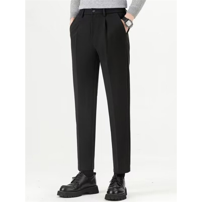 网图男士松紧腰毛呢西裤修身商务垂感九分休闲裤656R/p60常规50，男装西裤，星座223-3（原星座201-3）