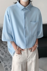 X2393TP35-48衬衫男款夏季新品上衣简约感短袖小众外套潮，男装T恤，电商A102