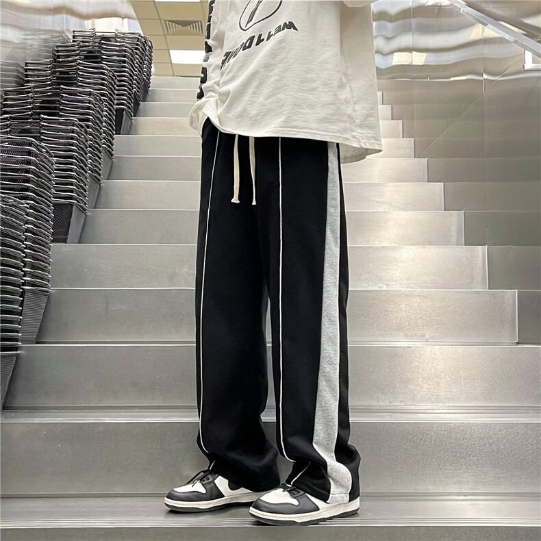 直筒拼色休闲卫裤男oversize条纹拖地阔腿裤QK062-P38,男装休闲裤,星座1001-1