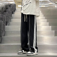 直筒拼色休闲卫裤男oversize条纹拖地阔腿裤QK062-P38，男装休闲裤，星座1001-1