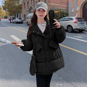 现货，2022新款立领粉色，黑色中款羽绒服送手套P185-K268图片