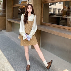 小个子甜美气质套装裙女2025秋季新款设计感假两件上衣短裙两件套，女装套装/套裙，2C032