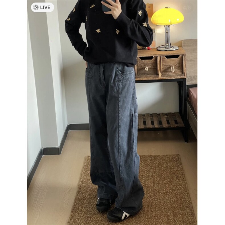 美式军绿色伐木工装裤宽松直筒复古高街潮牌伞兵阔腿裤DG01 P65特图片