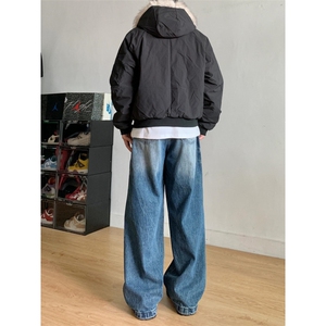 日系复古秋冬潮牌工装连帽夹克男士棉衣休闲百搭纯色棉服外套图片