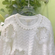 重工水钻珍珠木耳边网纱毛衣，女装针织衫/毛衣，WOOSING