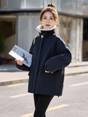 小个子毛领加厚羽绒服女士2025年冬新款韩版休闲宽松学生保暖外套，女装羽绒服，意芙