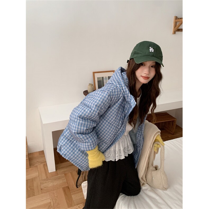 A557-P90格纹连帽棉服秋冬面包服格子棉衣短款外套,男装棉衣,星座911