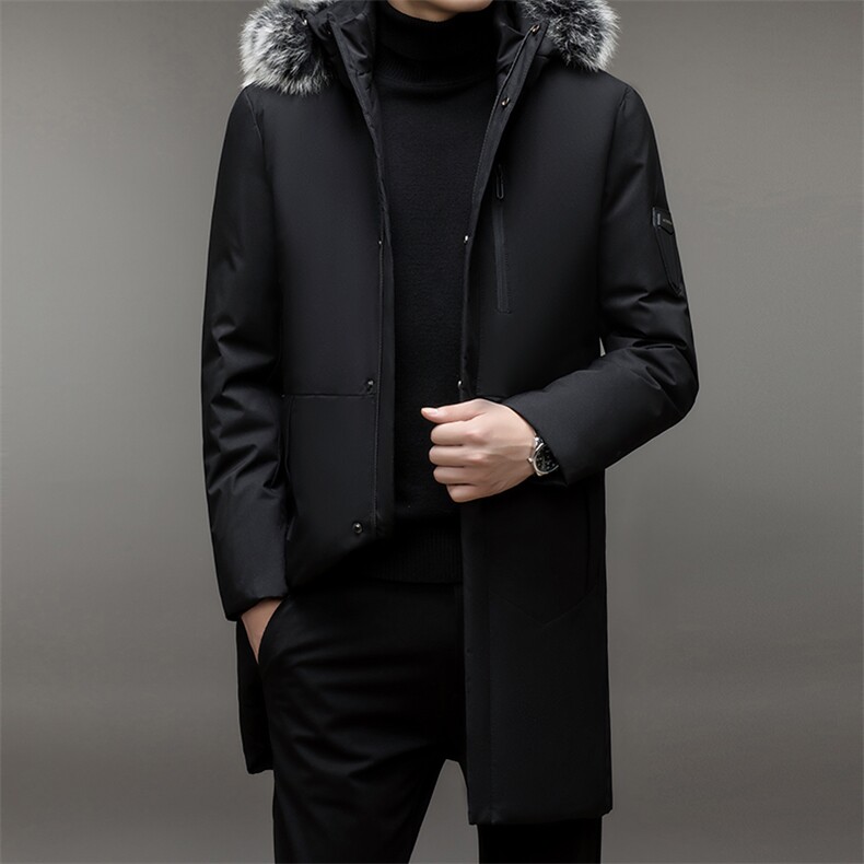 男士中长款连帽羽绒服2023年冬季新款中年休闲保暖加厚白鸭绒外套,男装羽绒服,电商B212（原钱塘6029）