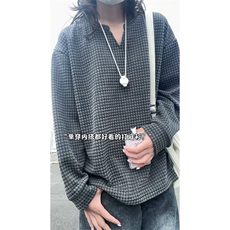 XZ809A/SYR13/特P24/控48千鸟格小香风V领长袖T恤卫衣，男装T恤，星座809A(原222-1)
