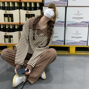 23新品海军领条纹卫衣+休闲阔腿裤两件套图片